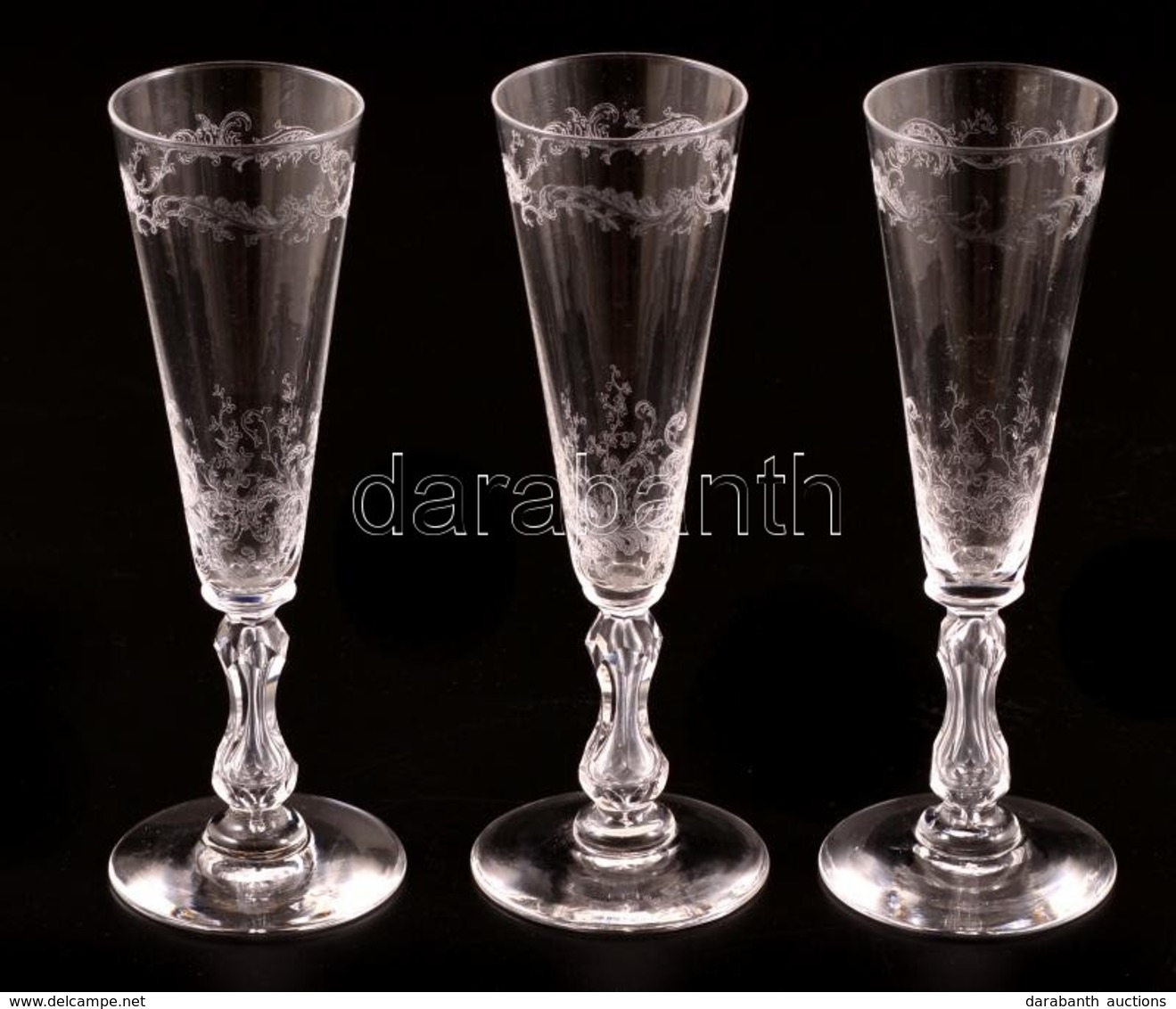 Dekoratív Kristály Pezsgőspoharak ( 3db), Jelzés Nélkül, Hibátlan, M: 18,5 Cm ( 3×) - Verre & Cristal