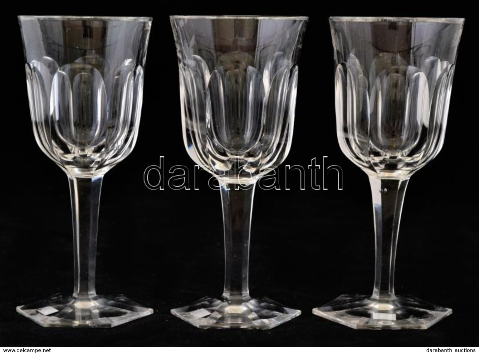 Metszett Kristály Borospohár (3 Db), Jelzés Nélkül, Hibátlan, M:16 Cm (3×) - Verre & Cristal