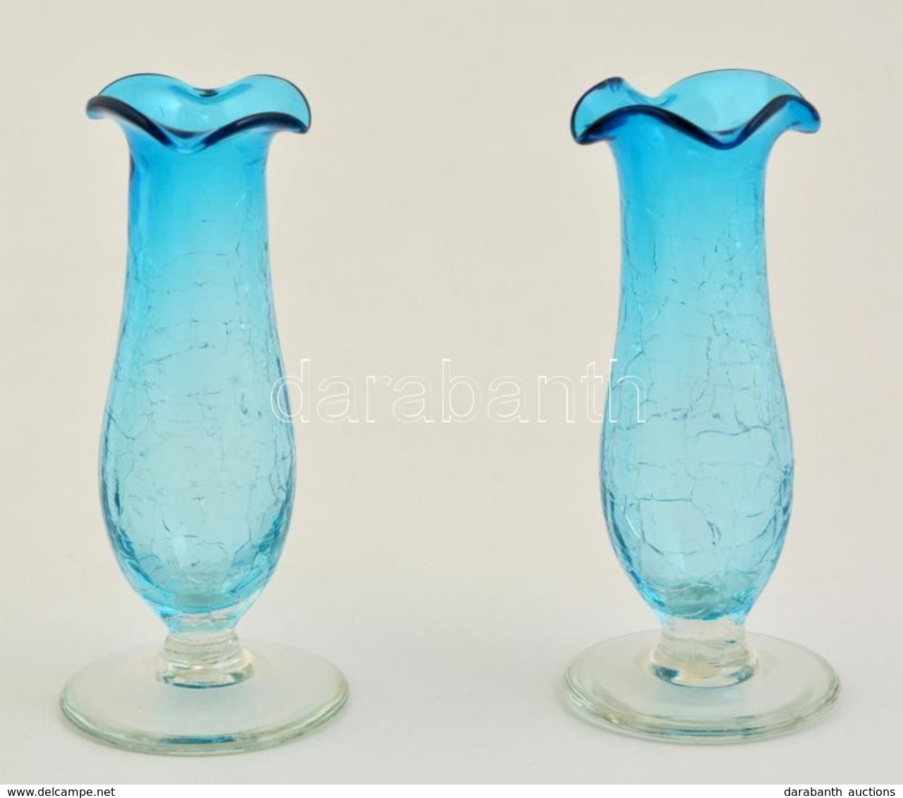 Kraklé Fújt üveg Gyertyatartó Pár, Hibátlan, M: 15 Cm - Glas & Kristal