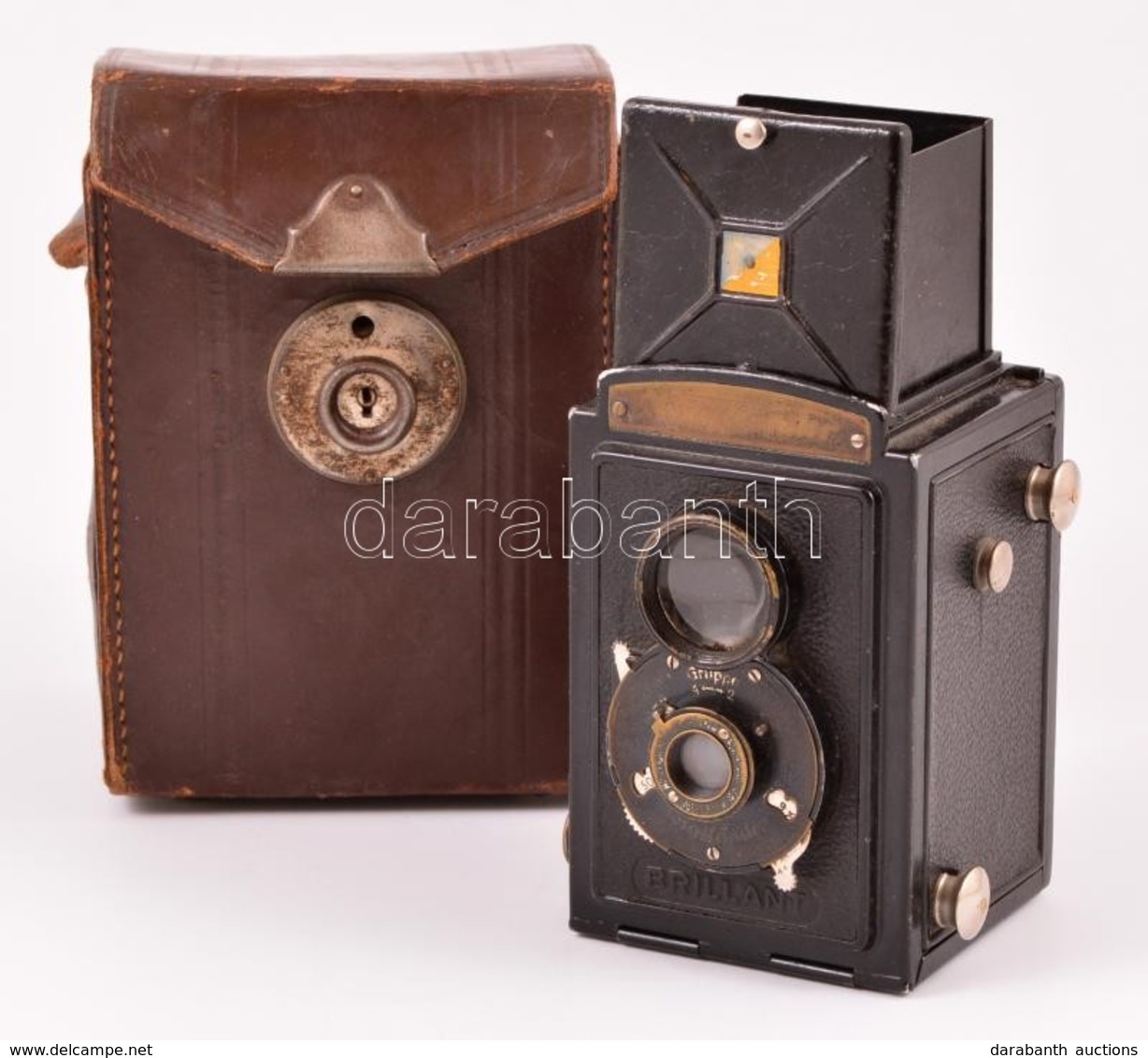 Cca 1932 Voigtländer Brillant 6x6-os TLR Fényképezőgép, Eredeti Bőr Tokjával, Kissé Kopottas, Működőképes állapotban / V - Appareils Photo