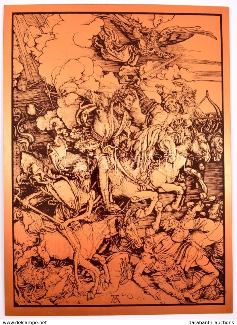 Az Apokalipszis Négy Lovasa, Dürer-metszetről Készült Modern Reprodukció, Réz-bakelit Lemez, 41×30 Cm - Autres & Non Classés