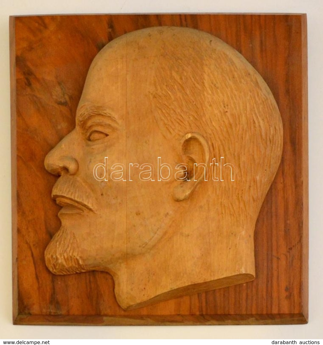 Lenin Portré, Faragott Fa Falidísz, 32×29,5 Cm - Andere & Zonder Classificatie