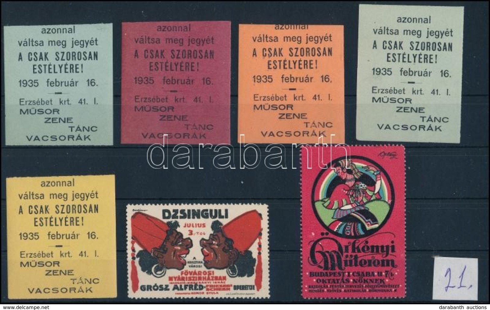 1935 7 Db Színházi Reklámbélyeg Stecklapon - Unclassified