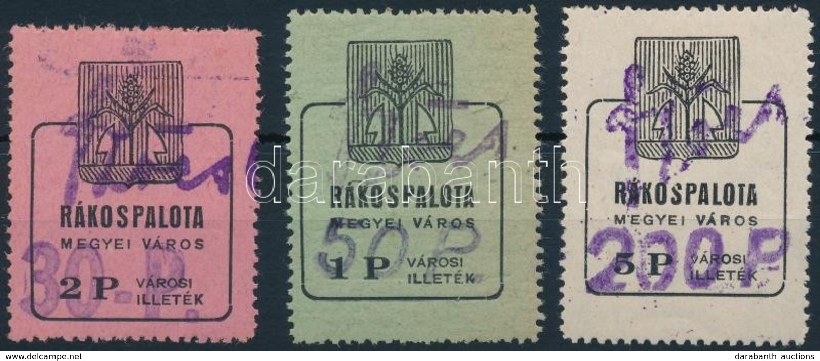 1945 Rákospalota Városi Illetékbélyeg 30P/2P, 50P/1P, 200P/5P Szőcs Névbélyegzéssel (13.500) - Ohne Zuordnung