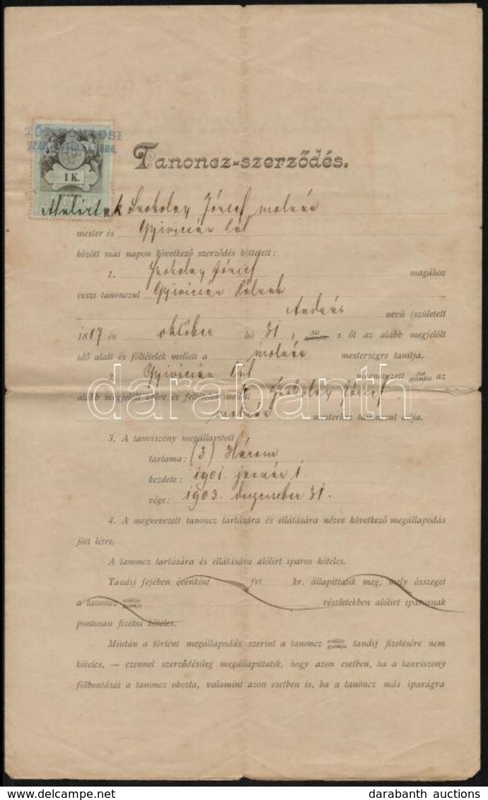 1906 Tanonc Szerződés 1K Illetékbélyeggel - Unclassified