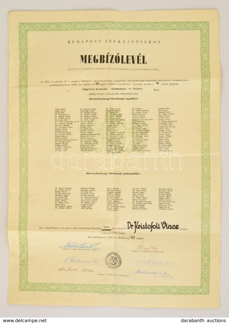 1945 Törvényhatósági Választások Jegyzőkönyvi Kivonata A Független Kisgazdapárt Megválasztott Tagjainak Felsorolásával 5 - Ohne Zuordnung