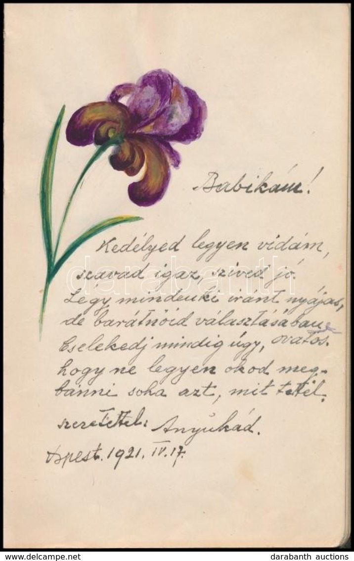 1921-1922 Régi Emlékkönyv, érdekes Bejegyzésekkel, Rajzokkal. - Non Classés