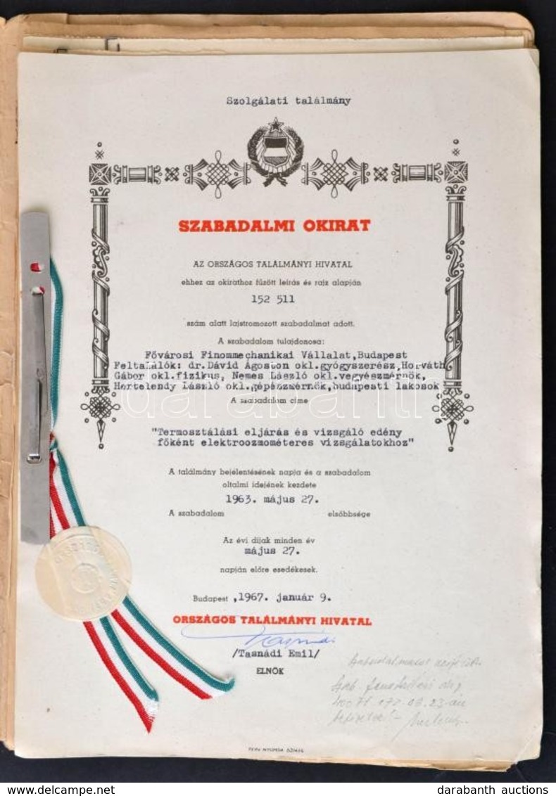 1963-1967 Ozmométer Szabadalmi Iratai, Szabadalmi Leírása, Okirata, Dokumentációja,...stb, Papír Mappában - Unclassified