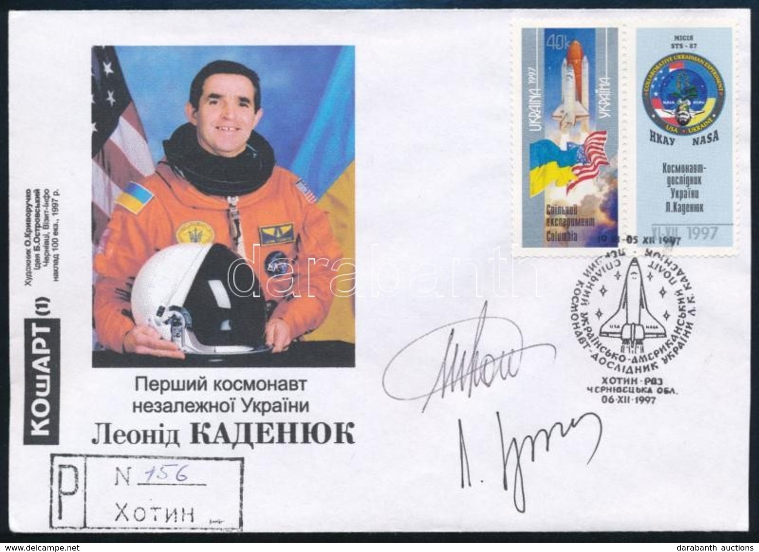 Leonyid Kadenyuk (1951-2018) Ukrán űrhajós és Leonyid Kucsma (1938- ) Volt Ukrán Elnök Aláírásai Emlékborítékon /
Signat - Autres & Non Classés