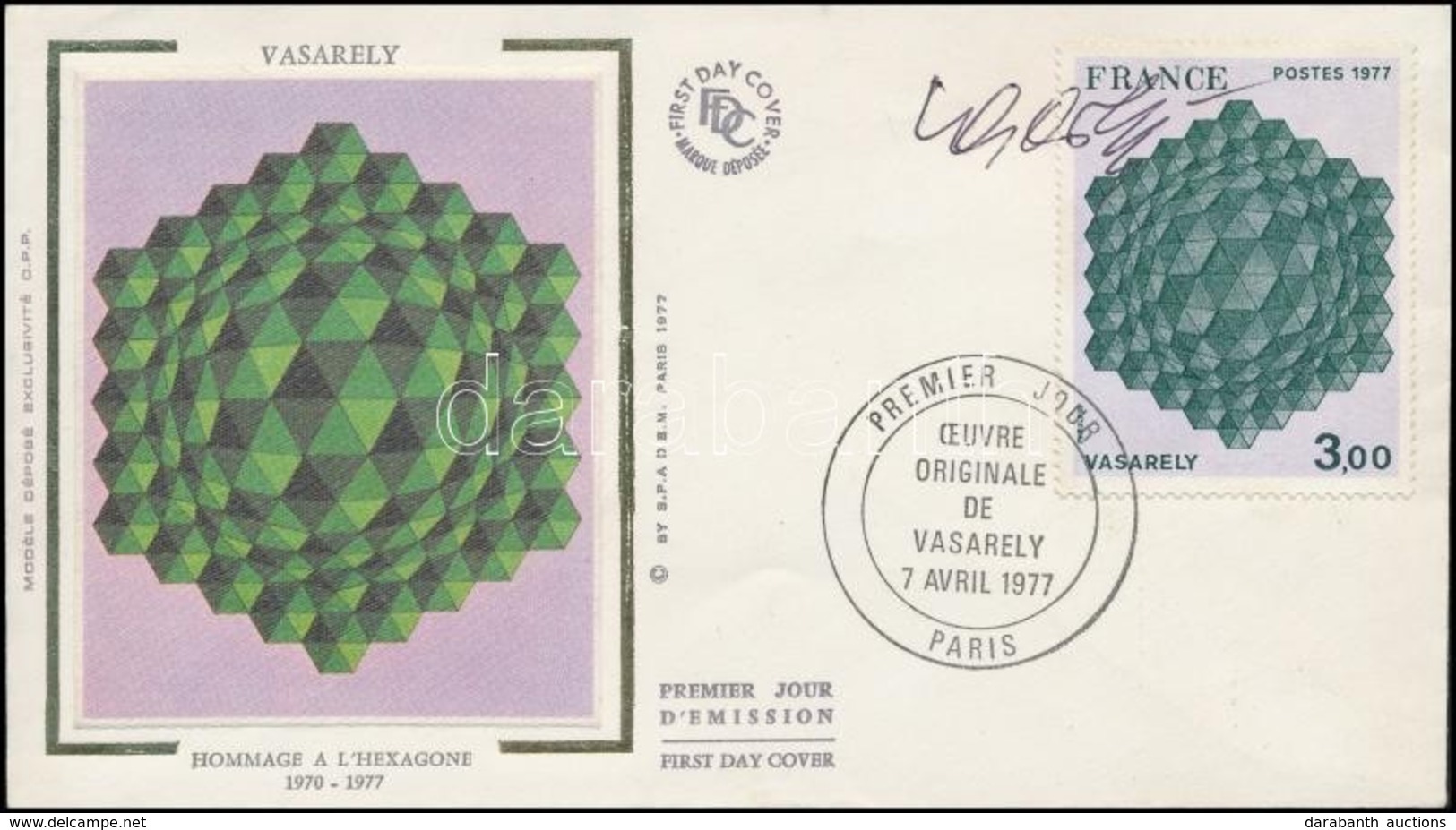 1977 Victor Vasarely Saját Kezű Aláírása Képét ábrázoló FDC-n - Other & Unclassified