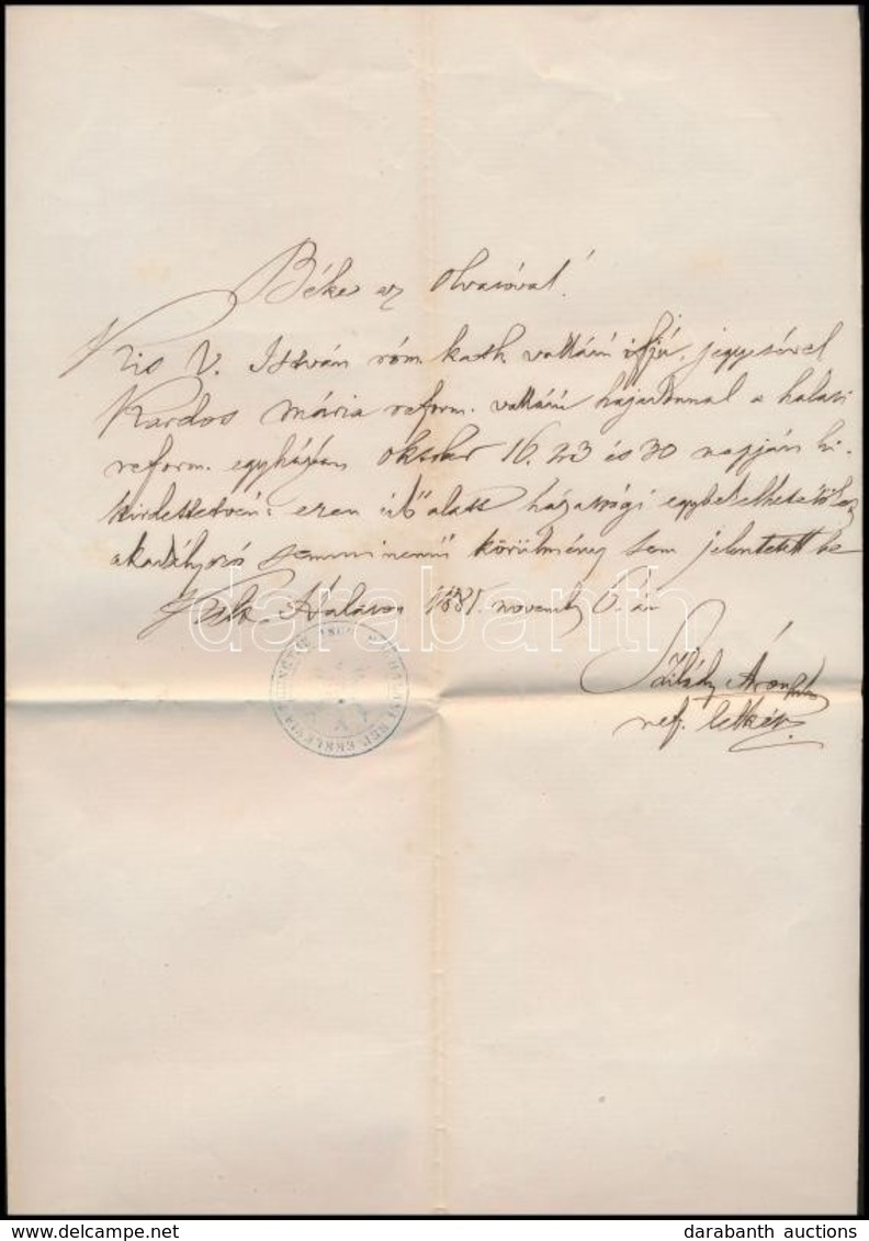 1881 Szilády Áron (1837-1922) Református Lelkés, Irodalomtörténész, MTA Tag Saját Kézzel írt Igazolása - Other & Unclassified