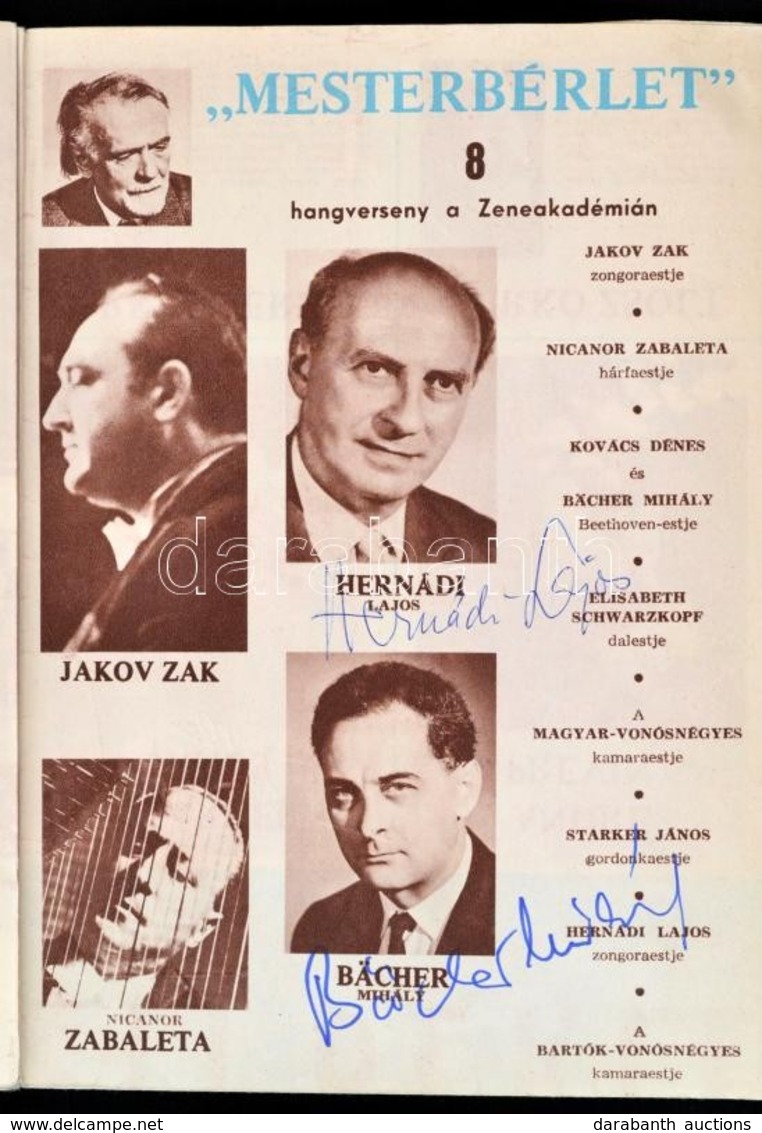 Cca 1970 A Zenei élet Szereplőinek Aláírásai (Ferencsik János, Tátrai Vilmos, Konrád György, Kadosa Pál, Stb.) Műsorfüze - Sonstige & Ohne Zuordnung