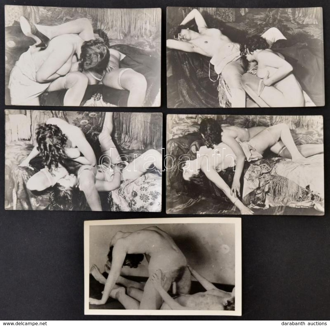 Cca 1940 Leszbikus Erotikus, Pornográf Fotók (4 Db), + Egy Negatívról Előhívott Korabeli Fotó / Cca 1940 Lesbian Erotic  - Other & Unclassified