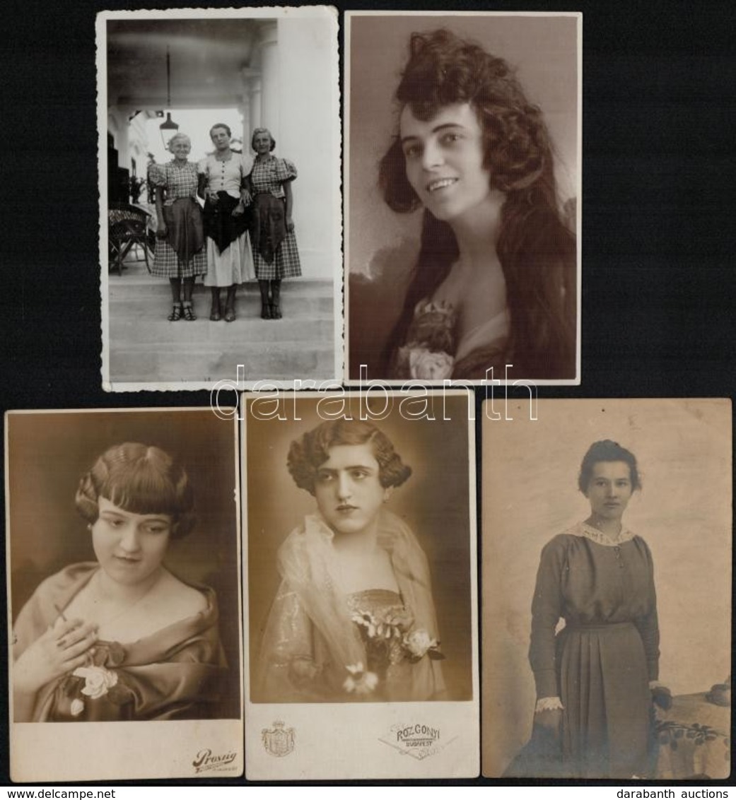Cca 1929-1940 Hölgyek, 5 Db Fotólap, 9×14 Cm - Andere & Zonder Classificatie
