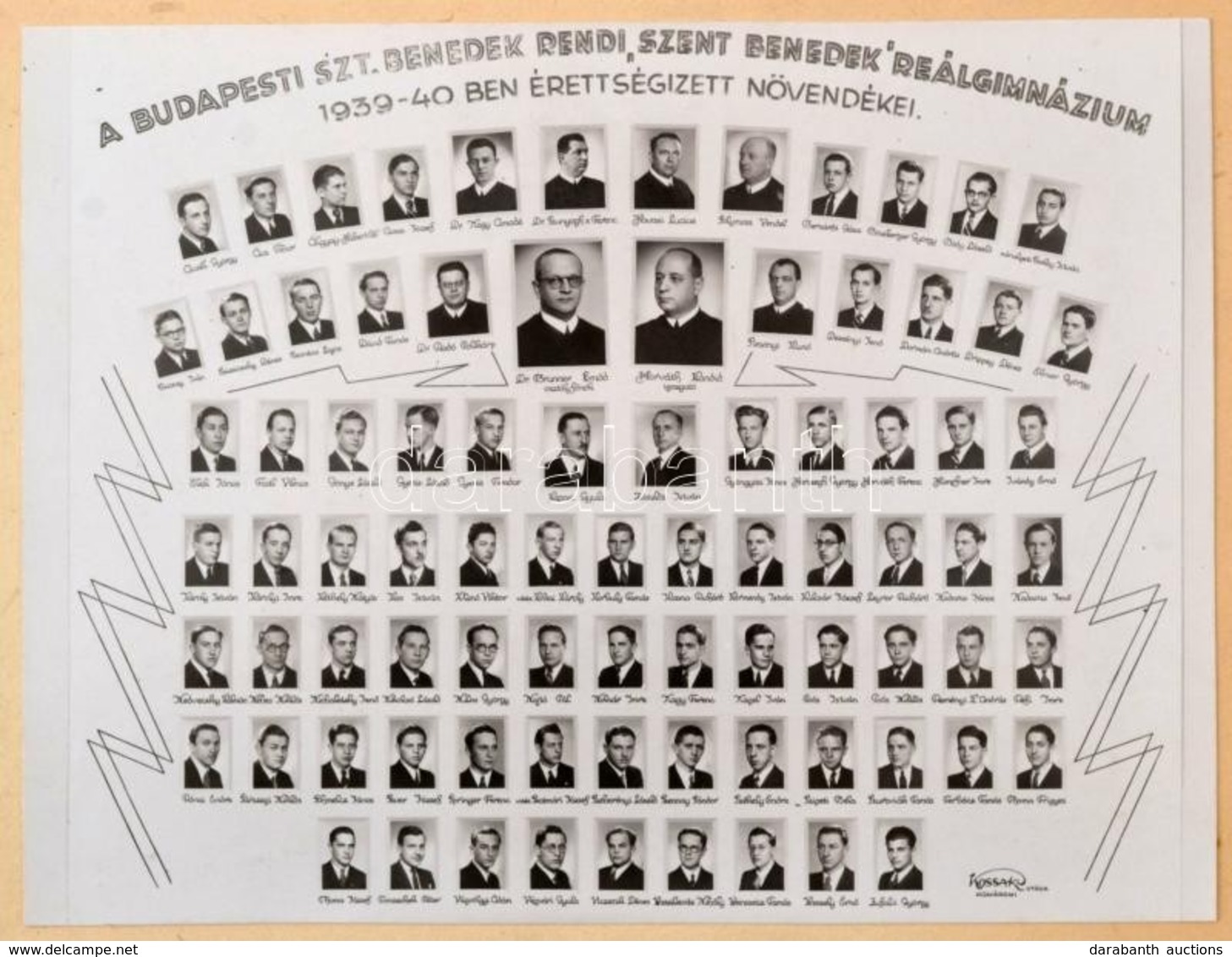 1940 Budapest, Szent Benedek Reálgimnázium Tanárai és Végzett Tanulói, Kistabló Nevesített Portrékkal, 17x22,5 Cm, Karto - Andere & Zonder Classificatie