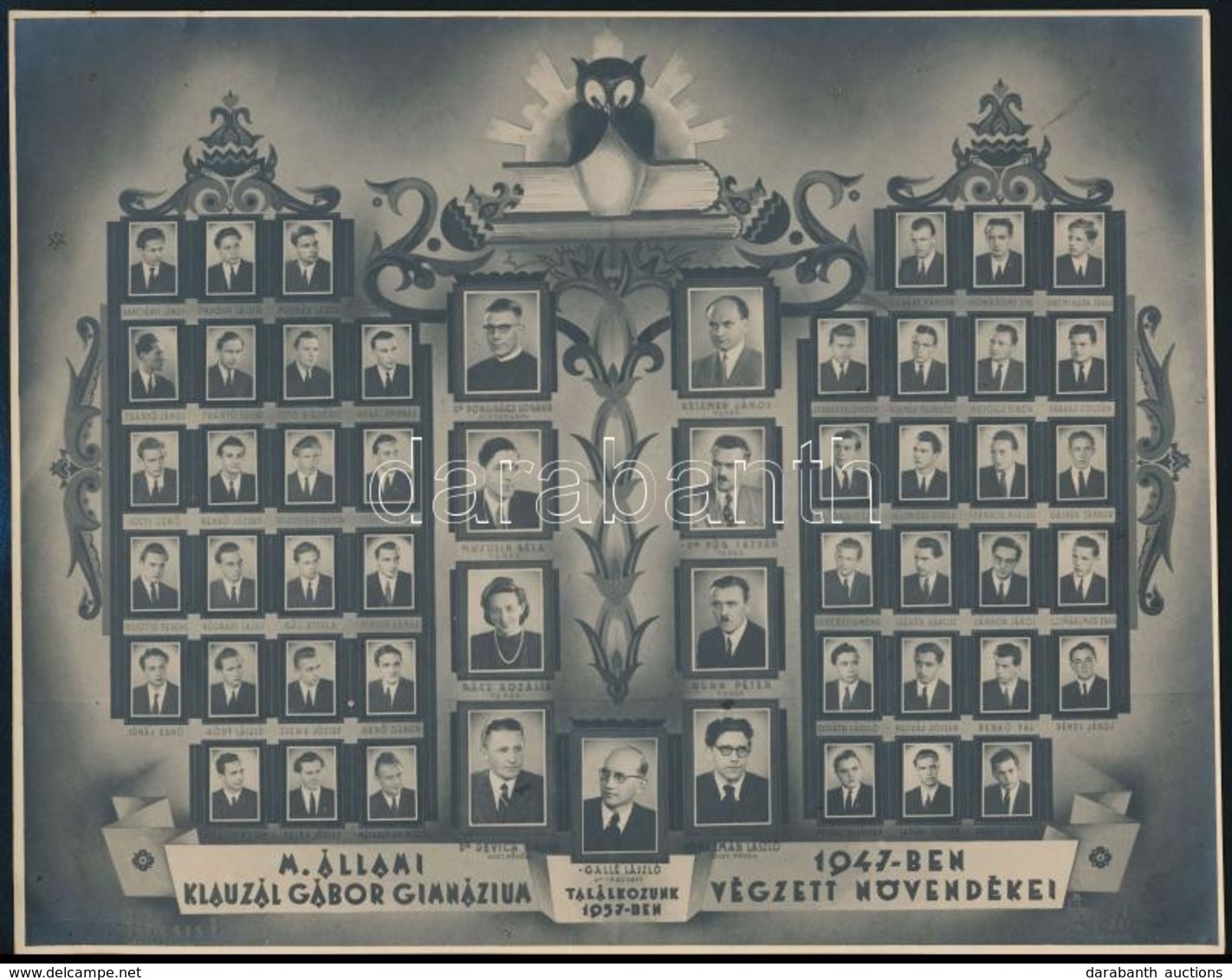 1947 Budapest, Klauzál Gábor Gimnázium Tanárai és Végzett Hallgatói, Kistabló Nevesített Portrékkal, 17,5x22 Cm - Andere & Zonder Classificatie
