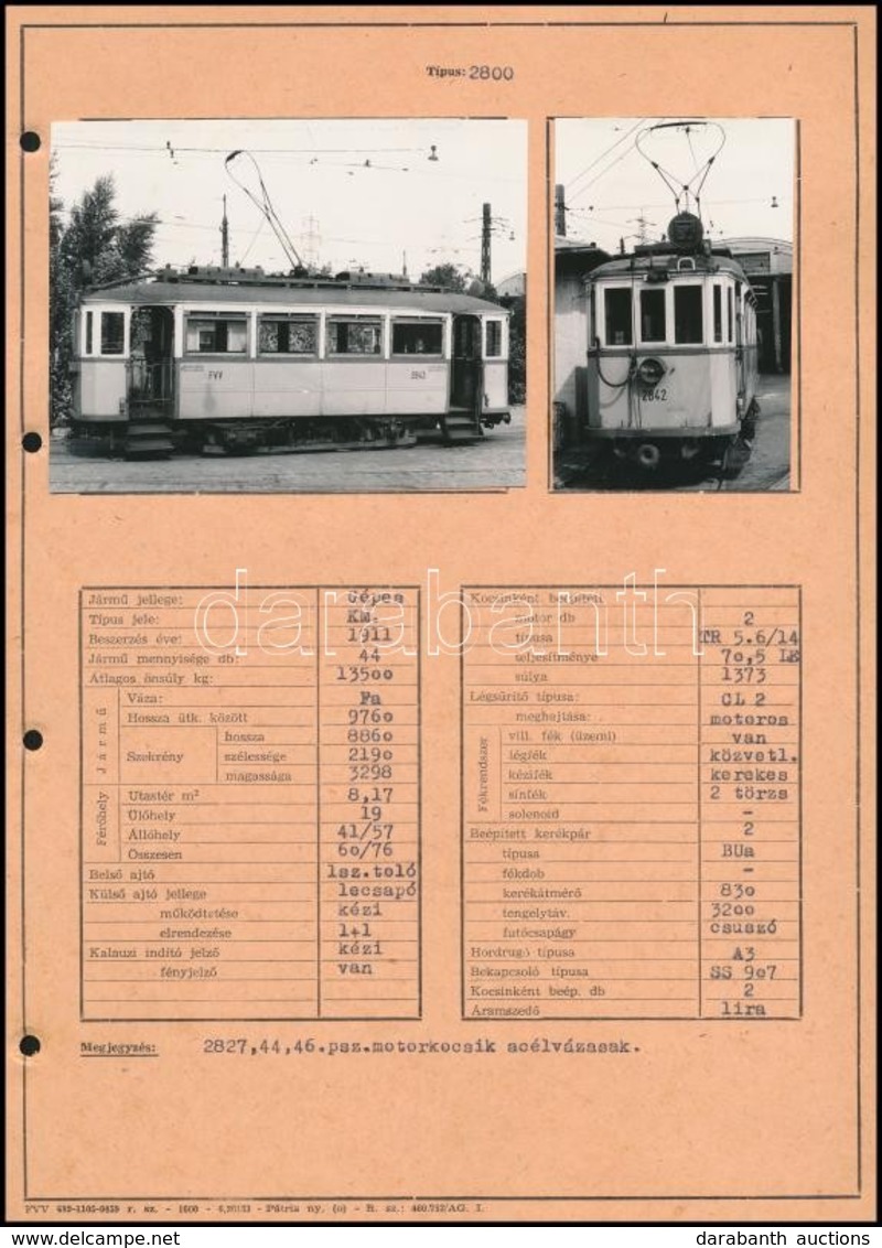 Fővárosi Villamos Elő- és Oldalnézeti Képe Adatlapra Ragasztva, 8,5×5,5 és 8,5×11 Cm - Andere & Zonder Classificatie