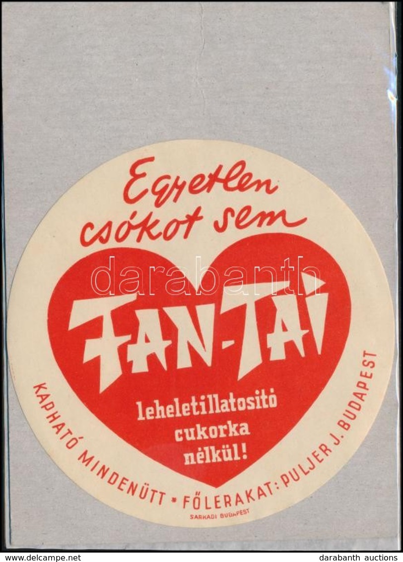 1935 'Egyetlen Csókot Sem Fan-Tai Leheletillatosító Cukorka Nélkül!' , Szign. Káldor, Reklámcímke D:12 Cm - Werbung