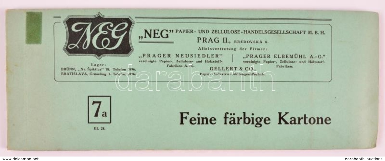 NEG Papier- Und Zellulose-handelsgesellschaft M. B. H. Prag II., Feine Färbige Kartone, Színes Termékminta - Werbung