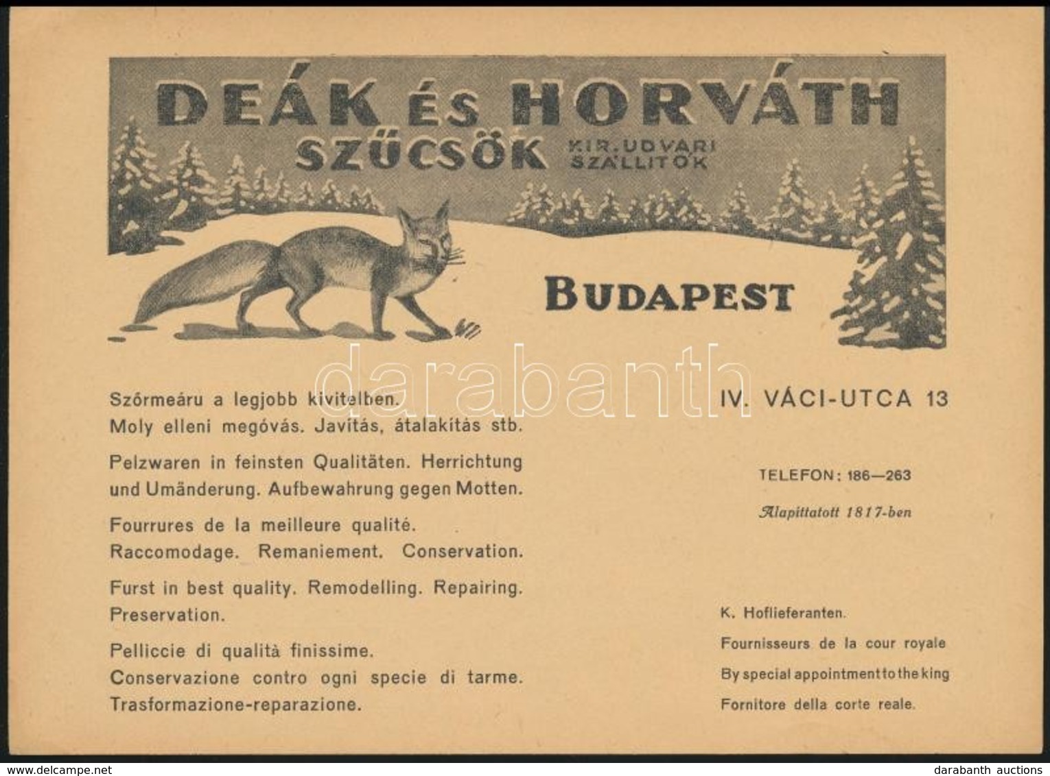 1940 Deák és Horváth Szűcsök Reklámos Levélpapírja, Szép állapotban - Publicités