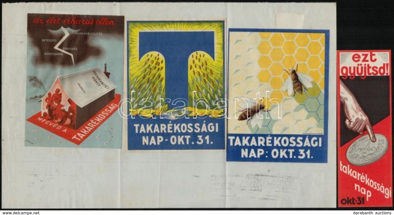 1938 Takarékossági Nap 3 Db Reklám Címke + Egy Könyvjelző - Werbung