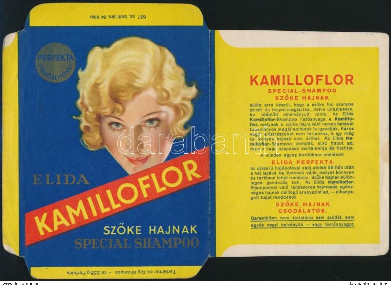 Cca 1940 Kamilloflor Sampon Hajtatlan Doboza. 24x16 Cm - Publicités