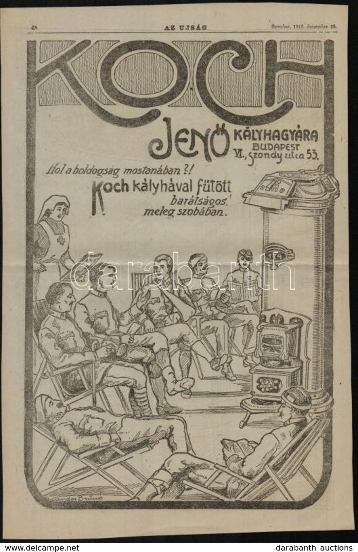 1915 Koch Jenő Kályhagyára/Stern József Cs. és Kir. Udv. Szállító Nagyméretű újságreklám, 39x26 Cm - Reclame
