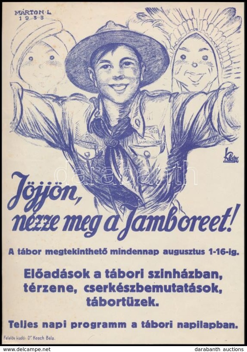 1933 Gödöllő Cserkész Jamboree Kisplakát / Scout World Jamboree Small Poster. S: Márton. 17x24 Cm - Padvinderij