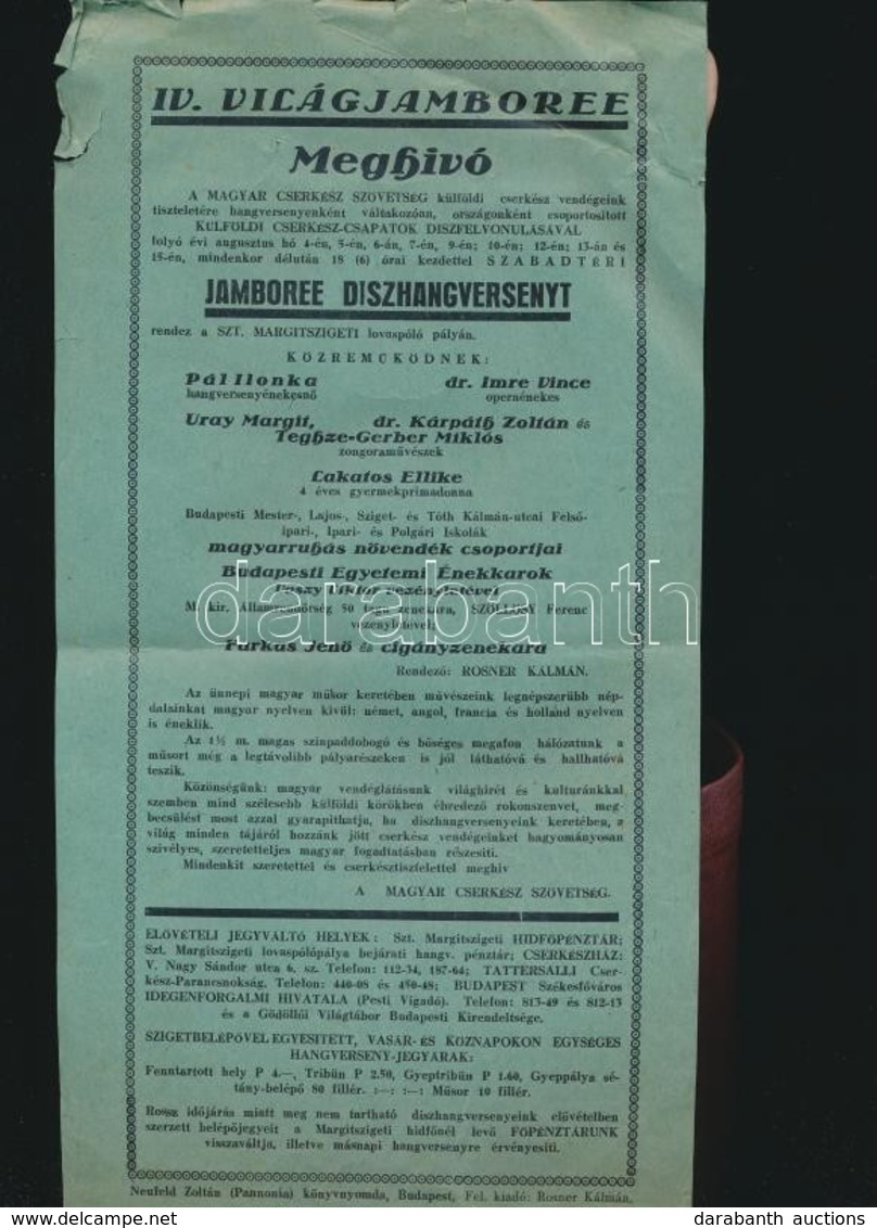 1933 Gödöllő Cserkész IV. VilágJamboreemeghívó Kisplakát Szakadással  + 2 Cserkész Reklám Nyomtatvány. / Scout World Jam - Scouting