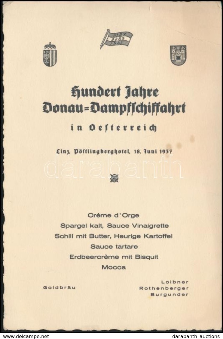 1937 100 éves A Dunagőzhajózási Rt. Emlékünnepség Menükártya / 100 Years Of DDSG. Menu Card. - Sonstige & Ohne Zuordnung