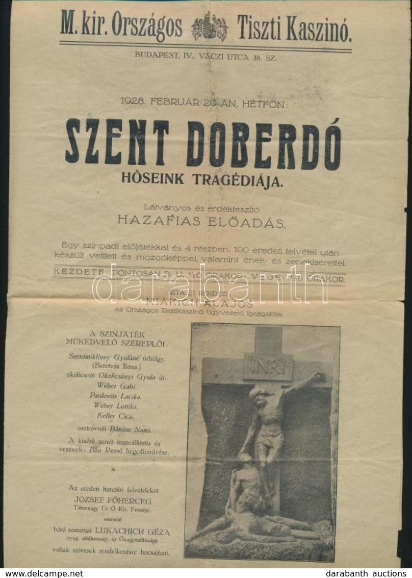 1928 Tiszti Kaszinó Szent Doberdó C. Hazafias Előadásának Meghívó újságja. Szakadással - Other & Unclassified