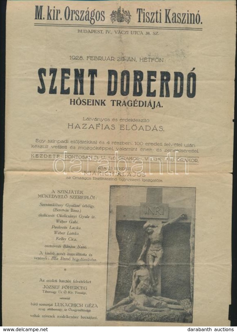 1928 Tiszti Kaszinó Szent Doberdó C. Hazafias Előadásának Meghívó újságja. Szakadással - Autres & Non Classés