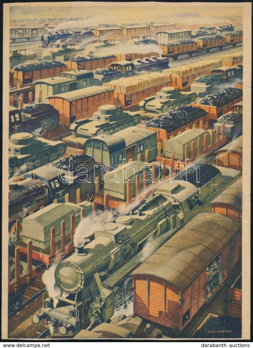 Vonatok Tankokkal, II. Világháborús Nyomtatvány, 21×26 Cm - Andere & Zonder Classificatie