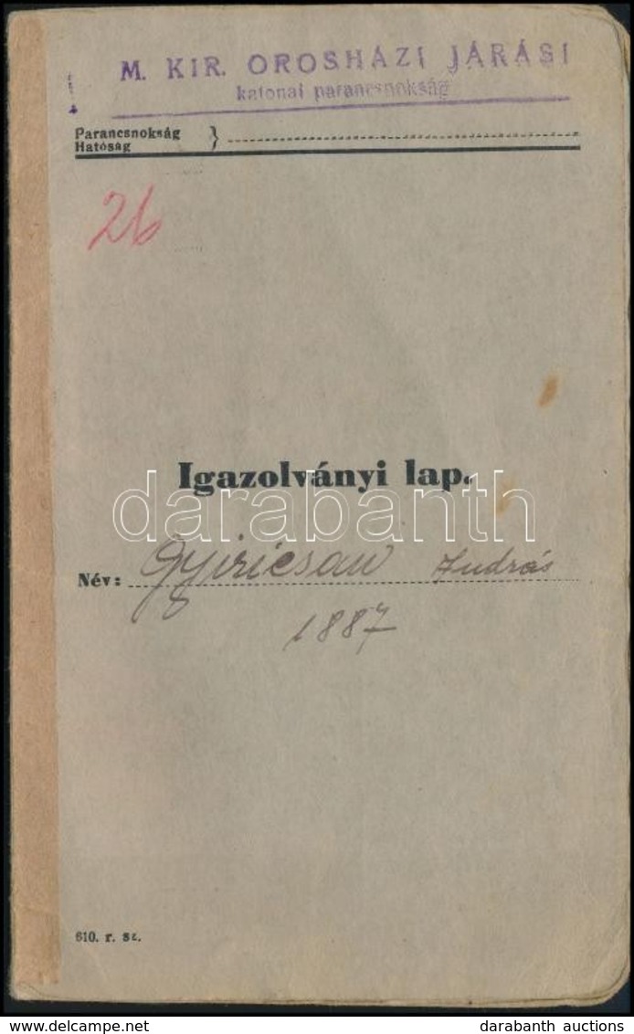 1940 Katonakönyv - Sonstige & Ohne Zuordnung