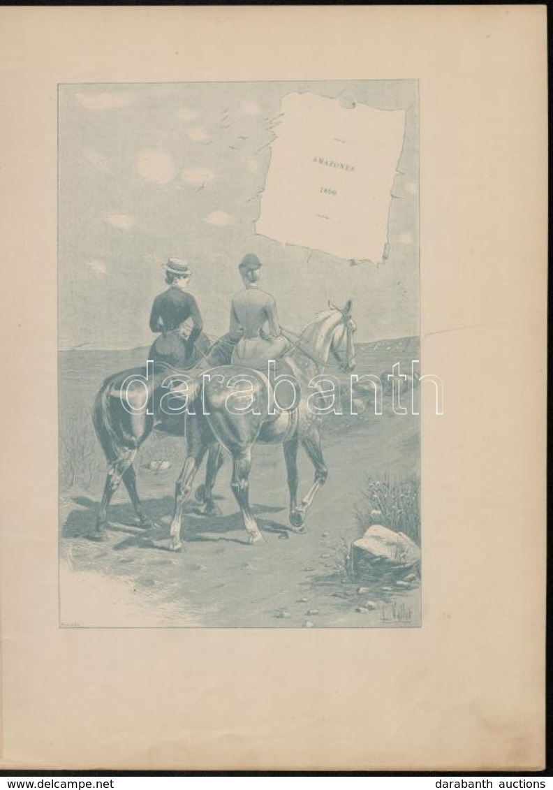 1890 Louis Vallet (1856-1940 Lovas Katonákat ábrázoló 4 Db Színes Fametszet. / Wood Engravings Of Horses And  Soldiers.  - Sonstige & Ohne Zuordnung