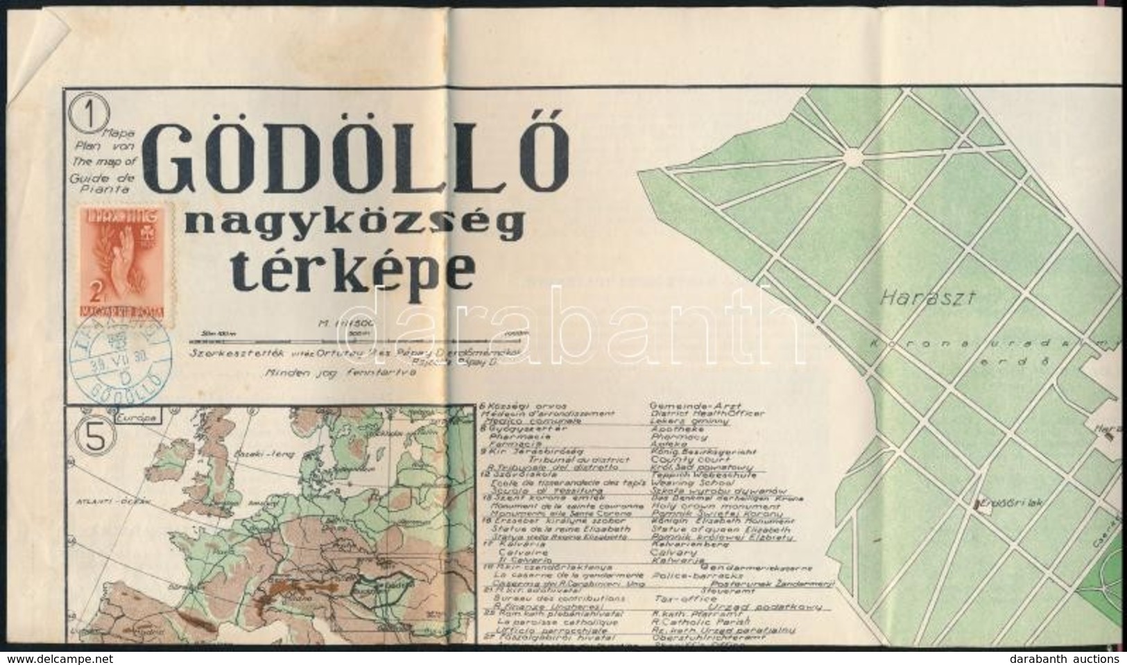 1933 Gödöllő Nagyközség Térképe, Hátoldalon A Látnivalók Leírásával, Képekkel. Jamboree Alkalmi Bélyegzéssel. - Other & Unclassified