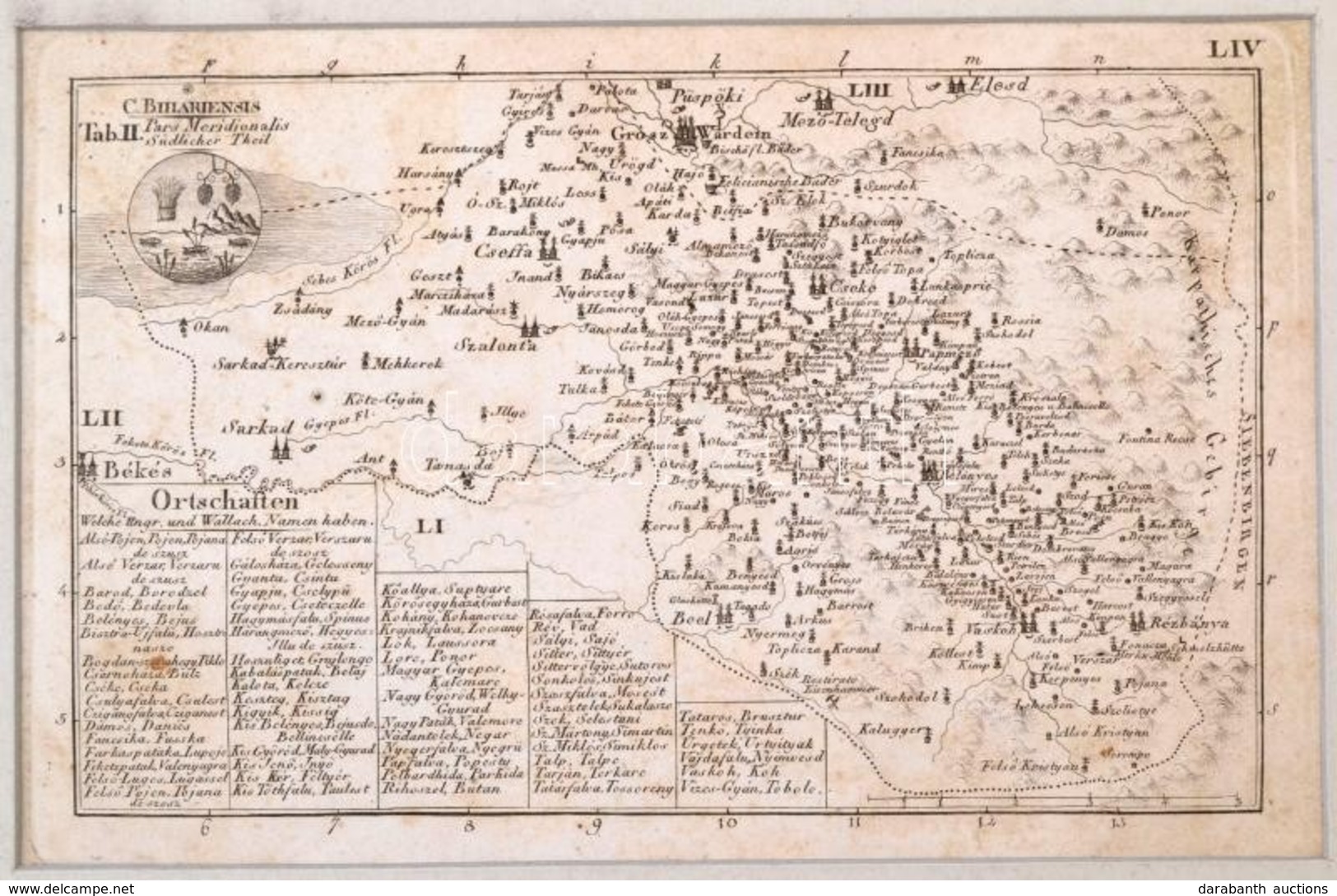 1804 Bihar Vármegye Térképe. C. Bihariensis. Tab. II. Pars Meridionalis Südlicher Theil. In: Korabinszky János Mátyás: A - Autres & Non Classés