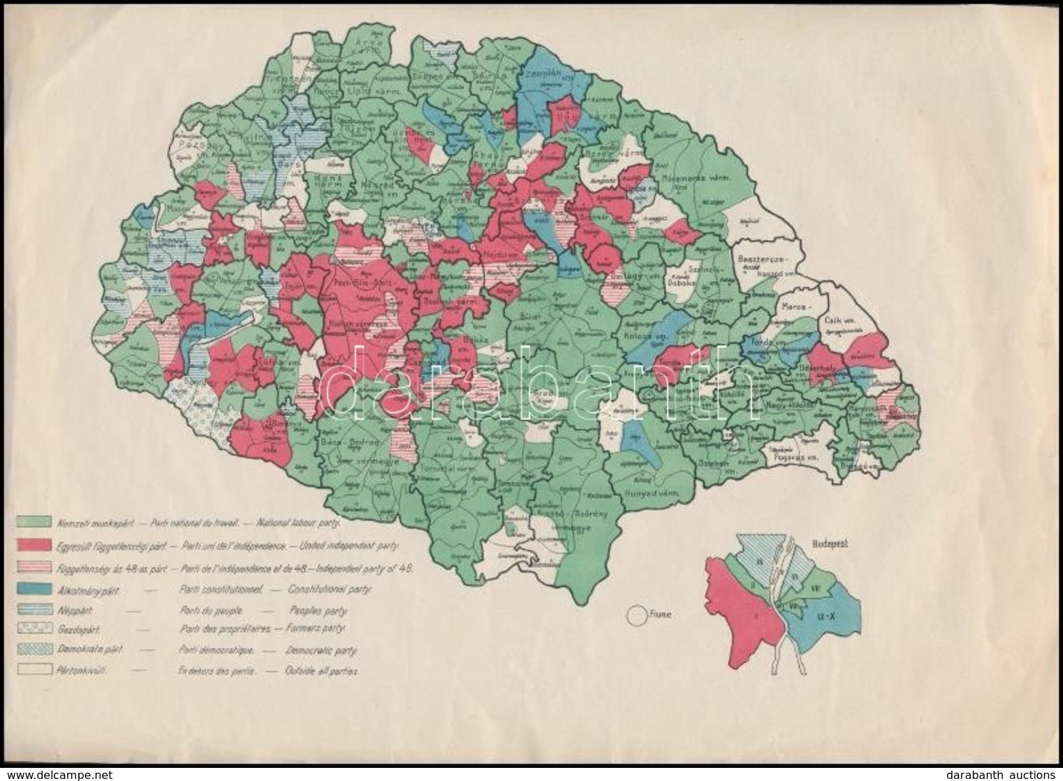 Cca 1915 Az 1910-es Országgyűlési Választások Eredményei, Térkép, Jelmagyarázattal, 21×29 Cm - Autres & Non Classés
