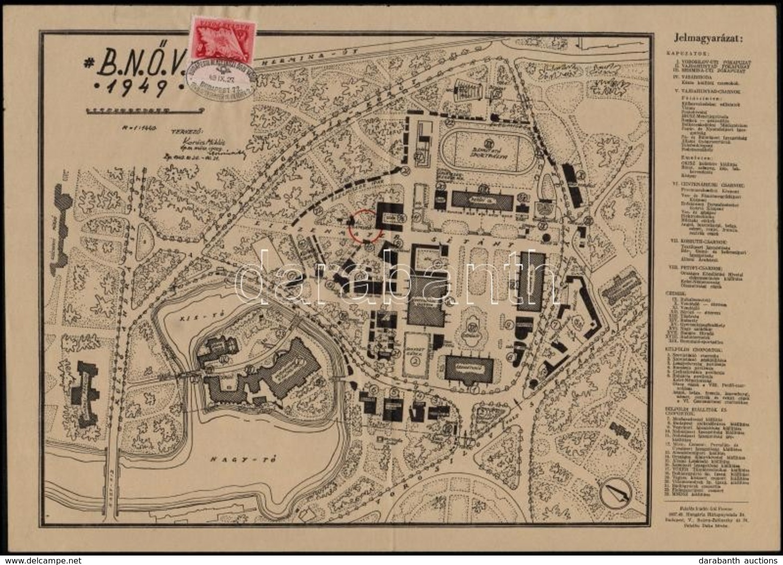 1949 A BNŐV (BNV) Térképe A Városligetről Alkalmi Bélyegzéssel 41x30 Cm - Other & Unclassified