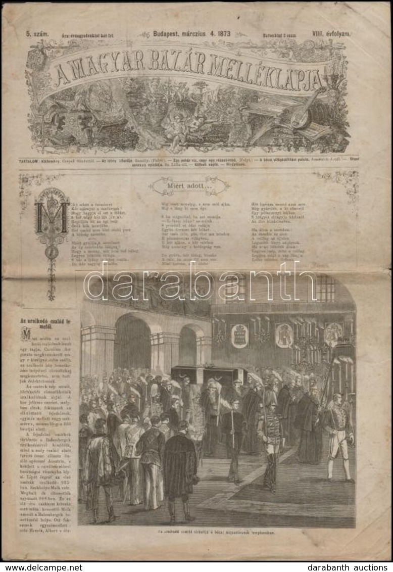 1873 Magyar Bazár Melléklapja, 1873. Máricus 4., VIII. évf. 5. Sz. Szerk.: Szabó Richárd. Bp., Athenaeum, Kissé Foltos C - Ohne Zuordnung