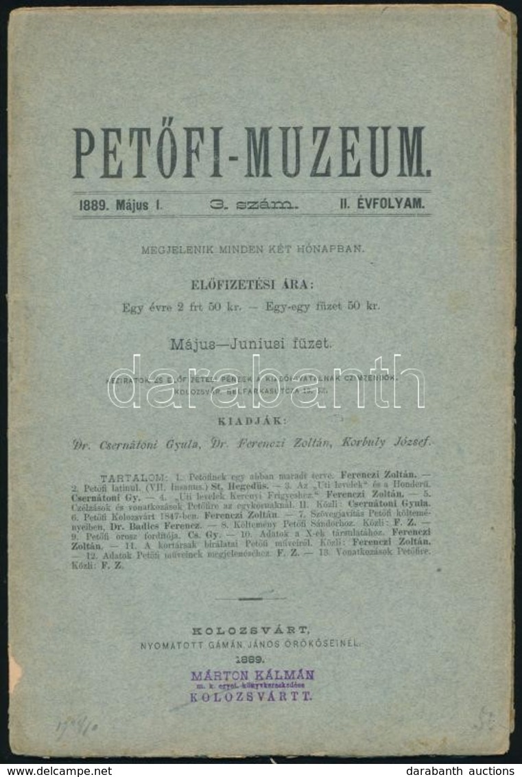 1889 A Petőfi-Múzeum II. évfolyamának 3., 5. és 6. Száma - Ohne Zuordnung
