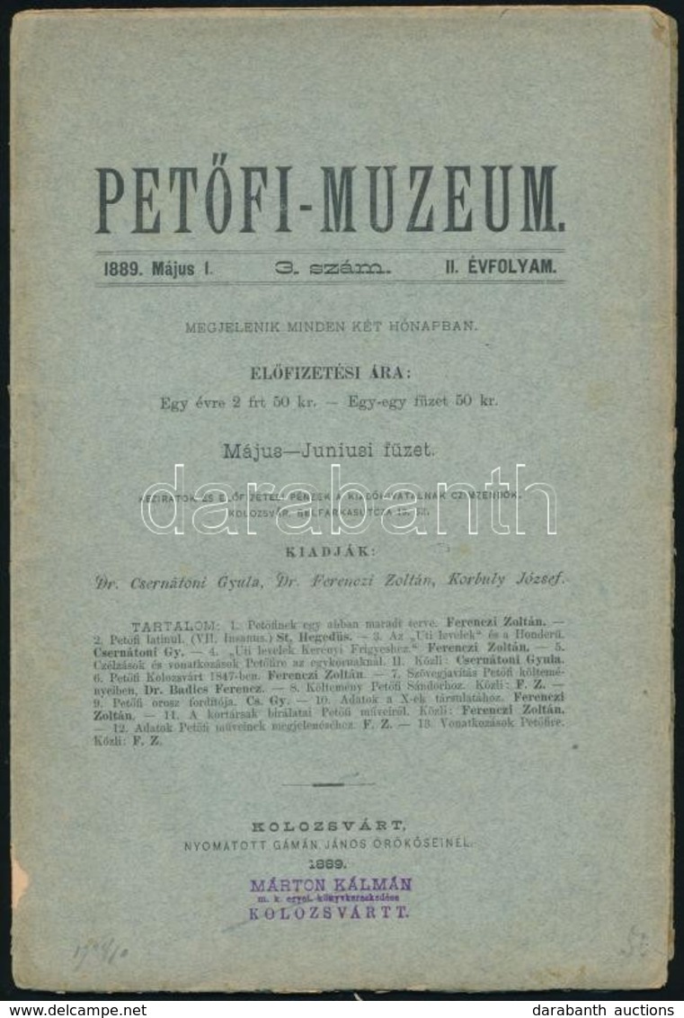 1889 A Petőfi-Múzeum II. évfolyamának 3., 5. és 6. Száma - Non Classés