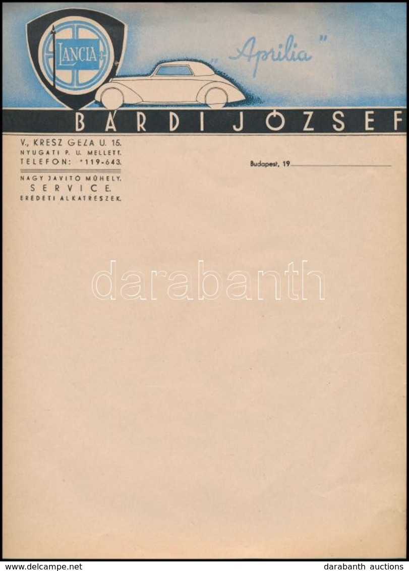 Cca 1930-1940 Bp.V., Bárdi József Autószervizének Kitöltetlen Levélpapírja, 2 Db - Unclassified