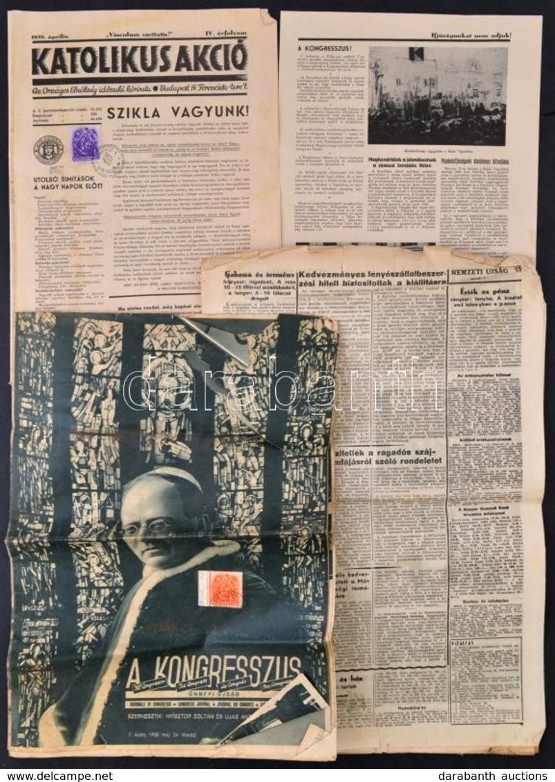 1938 Az Eucharisztikus Kongresszusra Kiadott  újságok és Alkalmi Lapok. Összesen 4 Db Alkalmi Bélyegzéssel, Vegyes állap - Unclassified