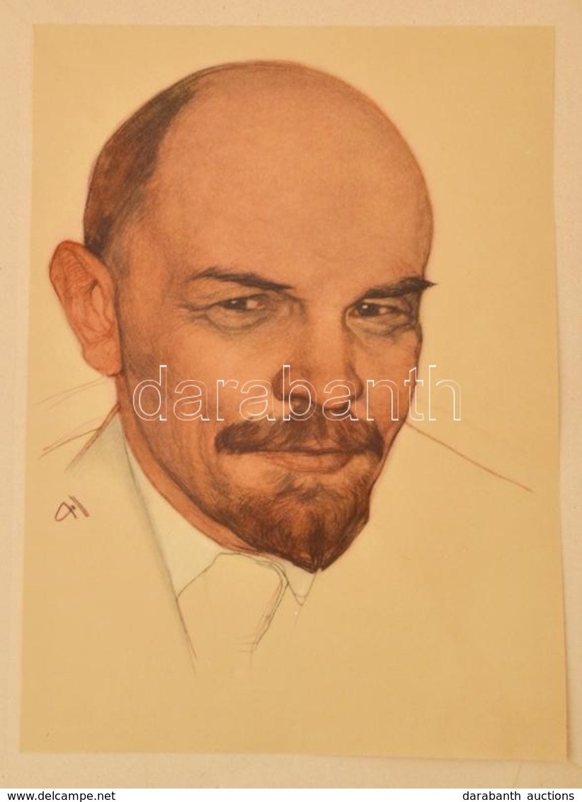 Lenin Portré, Nyomat Mappában, 33×24 Cm - Unclassified