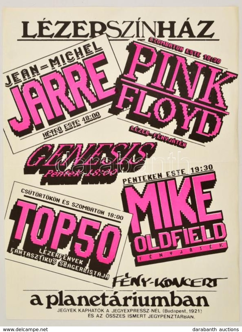 Cca 1985 Lézerszínház A Planetáriumban Plakát, Pink Floyd, Jean-Michel Jarre, Genesis, Mike Oldfield, Hajtásnyommal, 43x - Other & Unclassified