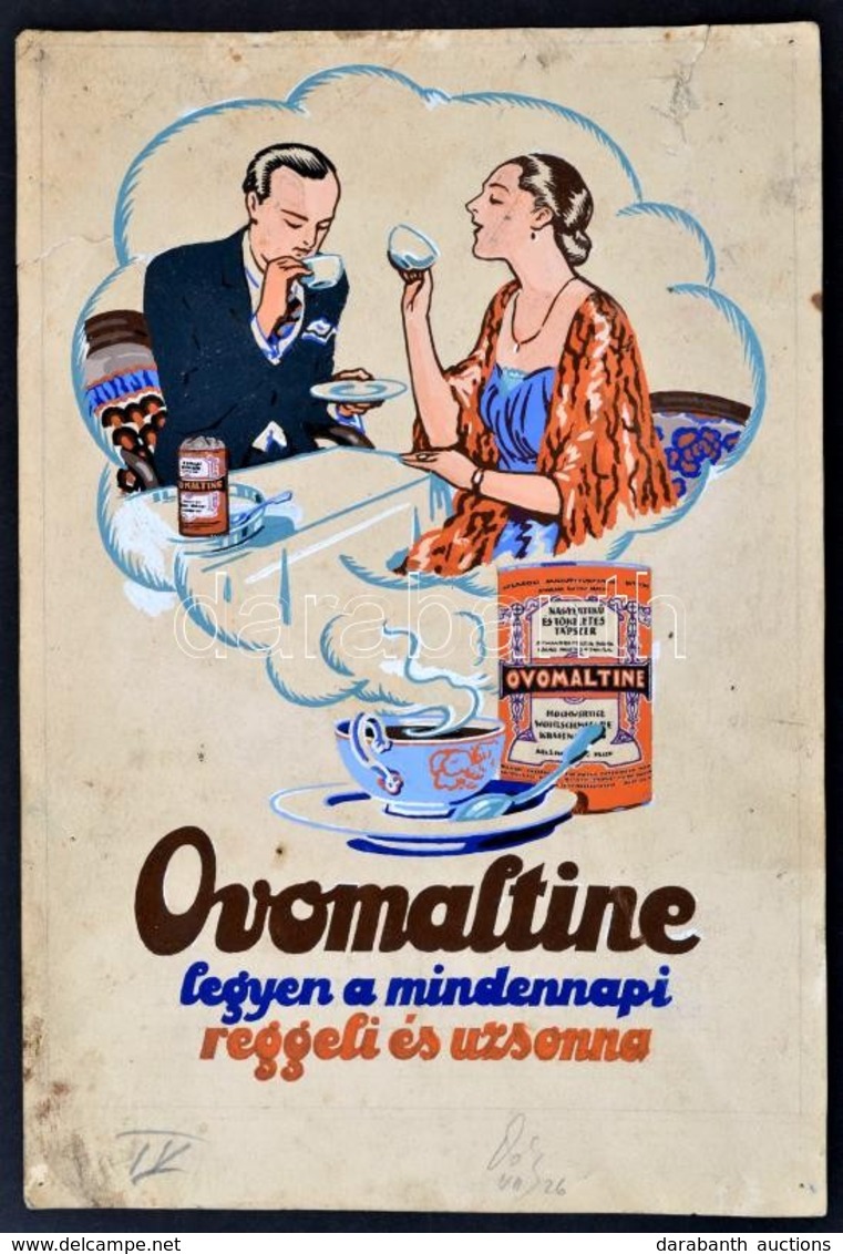 1926 Ovomaltine Legyen A Mindennapi Reggeli és Uzsonna. Reklám Plakát Terv. Akvarell, Papír. 18x27 Cm - Sonstige & Ohne Zuordnung