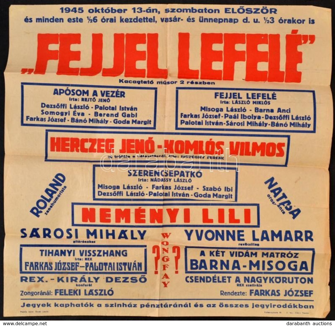 1933-1953 4 Db Színházi Plakát. Klf Méret és állapot. - Sonstige & Ohne Zuordnung