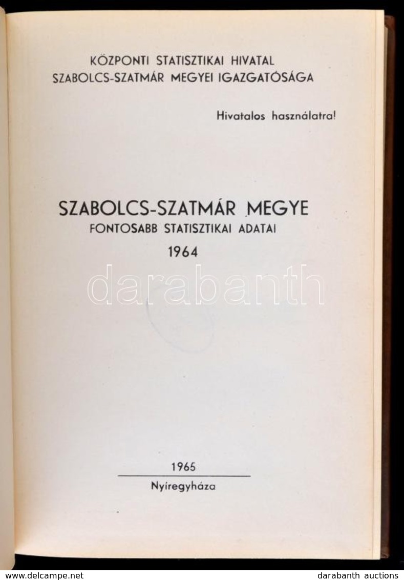 Szabolcs-Szatmár Megye Fontosabb Statisztikai Adatai. 1964. Központi Statisztikai Hivatal Szabolcs-Szatmár Megyei Igazga - Unclassified