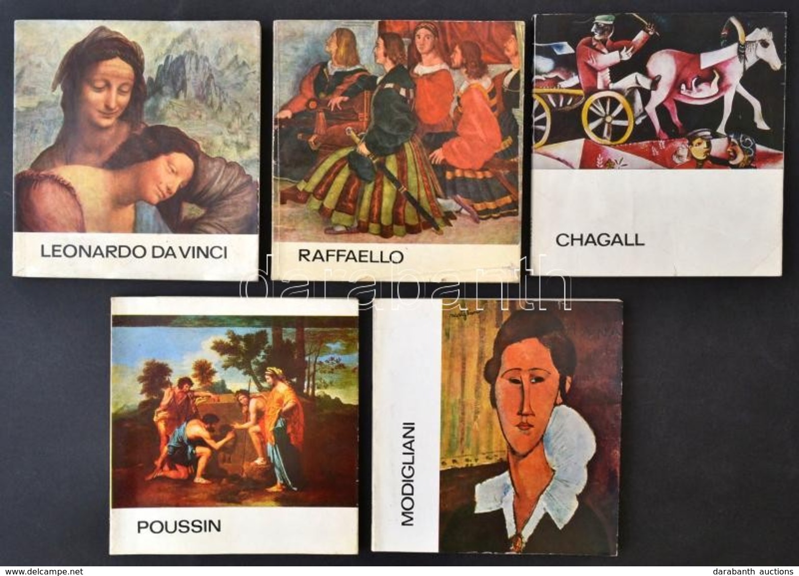 A Művészet Kiskönyvtára Sorozat 5 Kötete: 
Leonardo Da Vinci, Raffaello, Poussin, Modiglani, Chagall. Bp.,1967-1979, Cor - Zonder Classificatie
